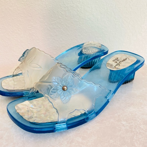 Vintage 90s Y2K Flower Blue Plastic Sandals RARE - Picture 8 of 10